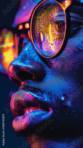 Wallpaper Mural A striking abstract portrait of a face covered in thick green and yellow paint. The creative, artistic image highlights the bold colors and textures, creating a dramatic, expressive effect. Torontodigital.ca