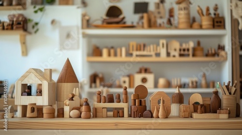 Eco-friendly toys made from sustainable wood in a childa??s room photo