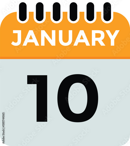 January 10 Calendar Day or Calender Date for Deadlines or Appointment. calendar date icon on white background.
