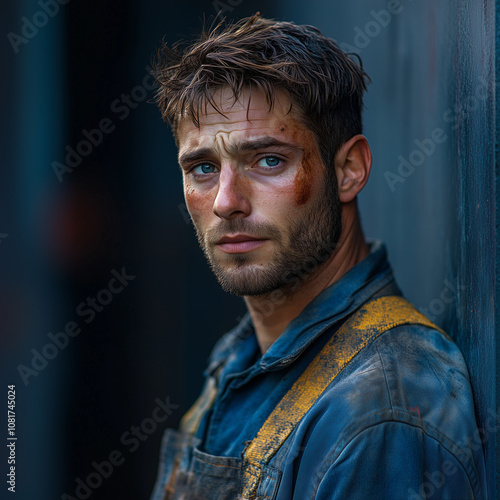 A close up of a young handsome mechanic