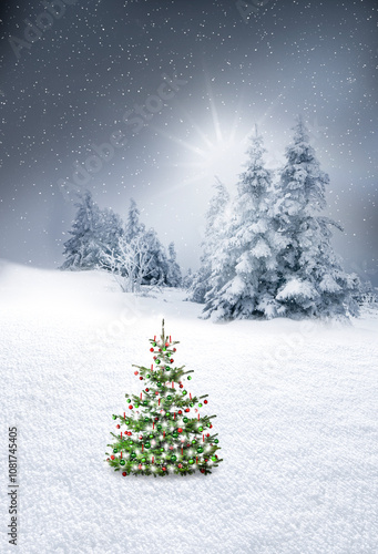 Weihnachtsbaum im Wald mit Schnee