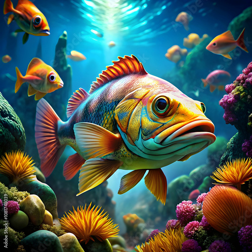 cute fish with vegetation