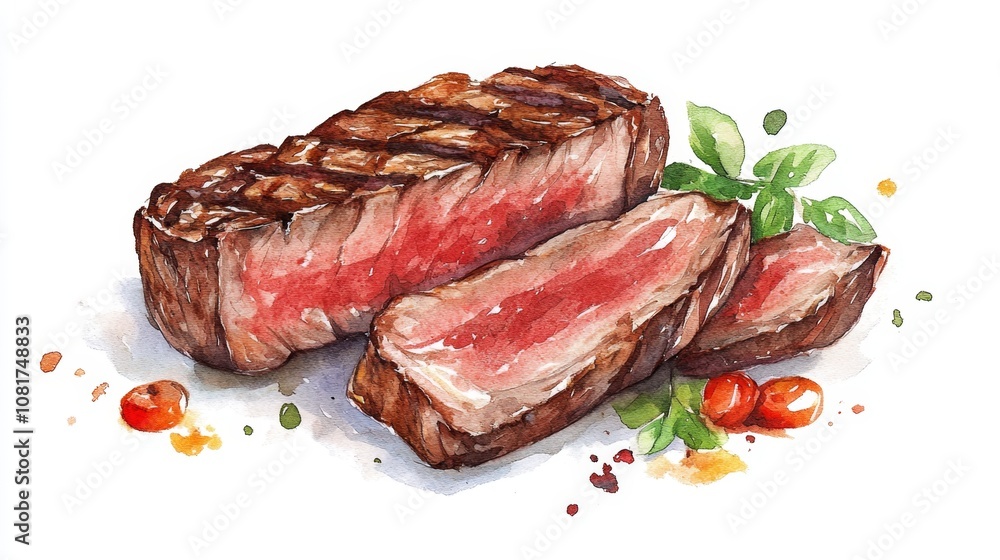 illustration of a sliced steak medium rare on white background illustration of a sliced steak medium rare on white background