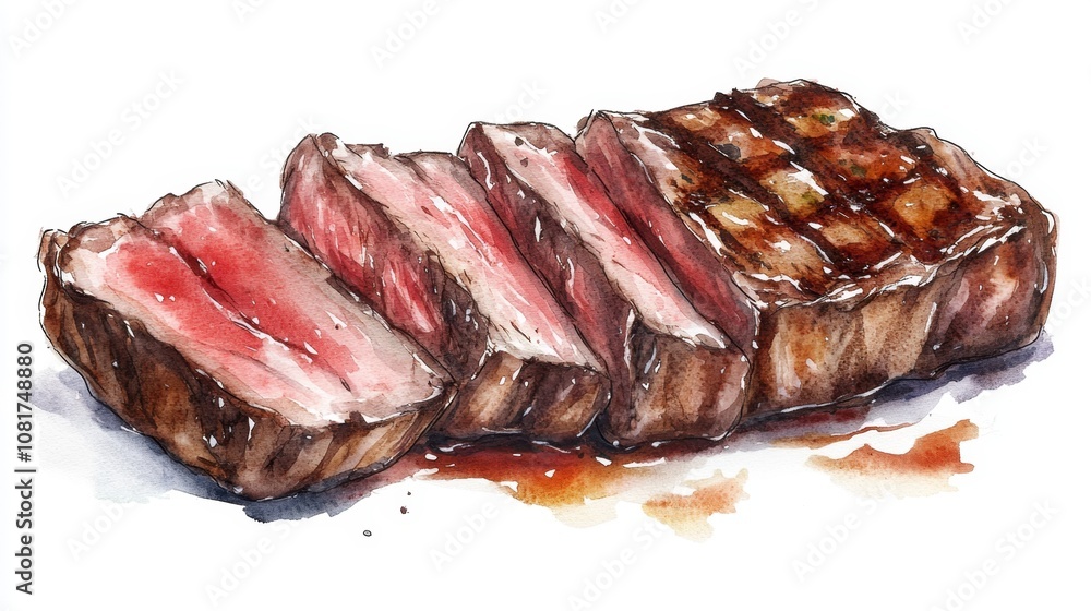 illustration of a sliced steak medium rare on white background illustration of a sliced steak medium rare on white background