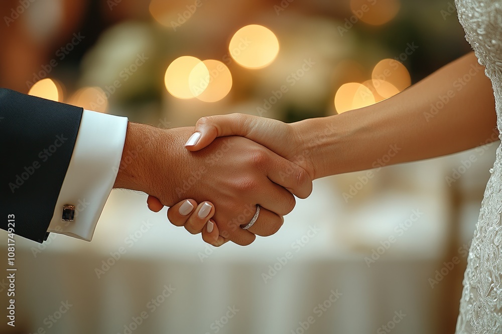 A heartfelt handshake between a bride and groom amidst a beautiful floral backdrop, highlighting the commitment and love shared on their wedding day. A heartfelt handshake between a bride and groom amidst a beautiful floral backdrop, highlighting the commitment and love shared on their wedding day.