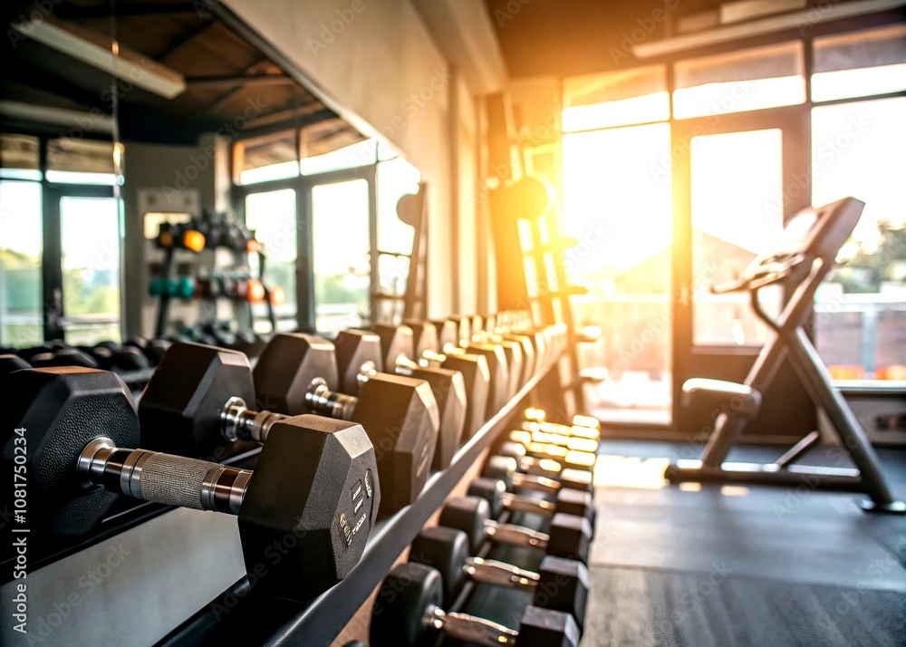 Fototapeta premium Gym Double Exposure Sunrise Weights