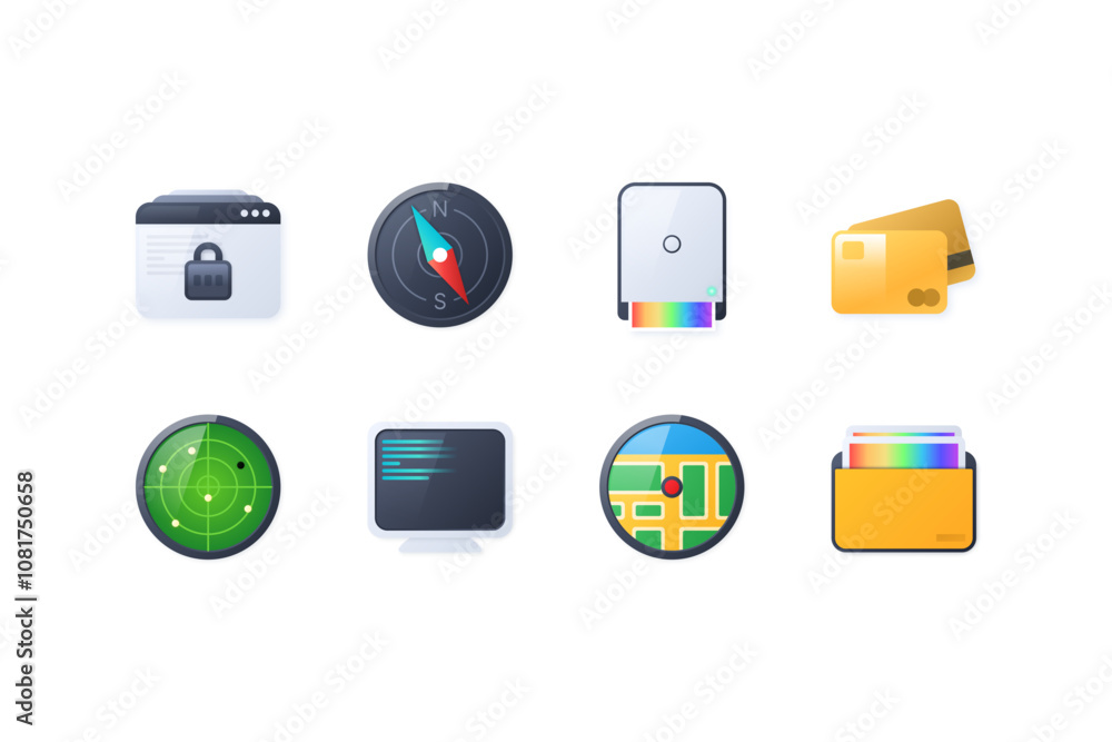 Skeuomorphic UI Design Icons Set