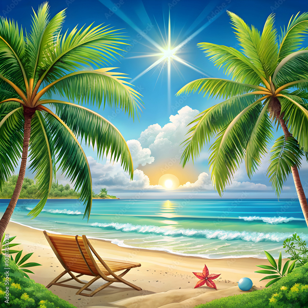 a poster for the summer time with a beach scene a poster for the summer time with a beach scene