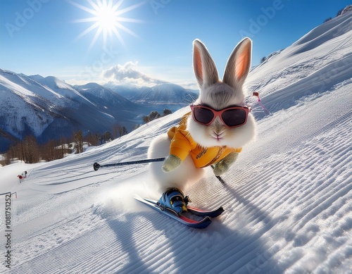 A skiing rabbit