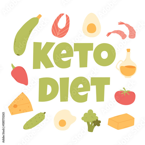 Set of keto diet elements. Vector illustration. Flat style. Keto diet food.