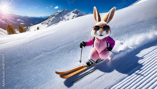 Humorous animal imagery for winter sports, posters, or greeting cards