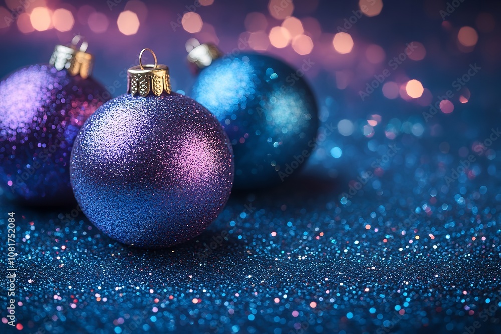 Sparkling blue ornaments on a shimmering background with open space for text Sparkling blue ornaments on a shimmering background with open space for text