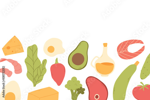 Set of keto diet elements. Vector illustration. Flat style. Keto diet food.