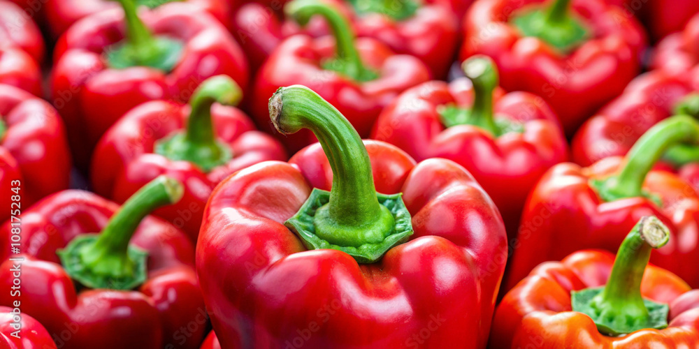 A close-up of ripe red bell peppers with vibrant color and fresh texture, creating an appetizing and healthy food aesthetic. A close-up of ripe red bell peppers with vibrant color and fresh texture, creating an appetizing and healthy food aesthetic.
