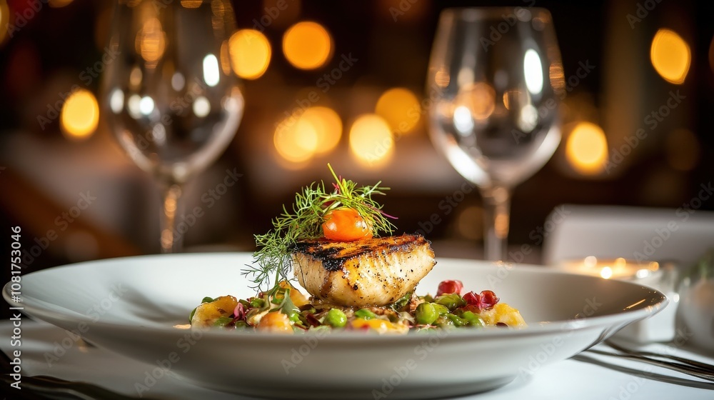 Grilled Fish with Pea and Tomato Salad on a White Plate Grilled Fish with Pea and Tomato Salad on a White Plate