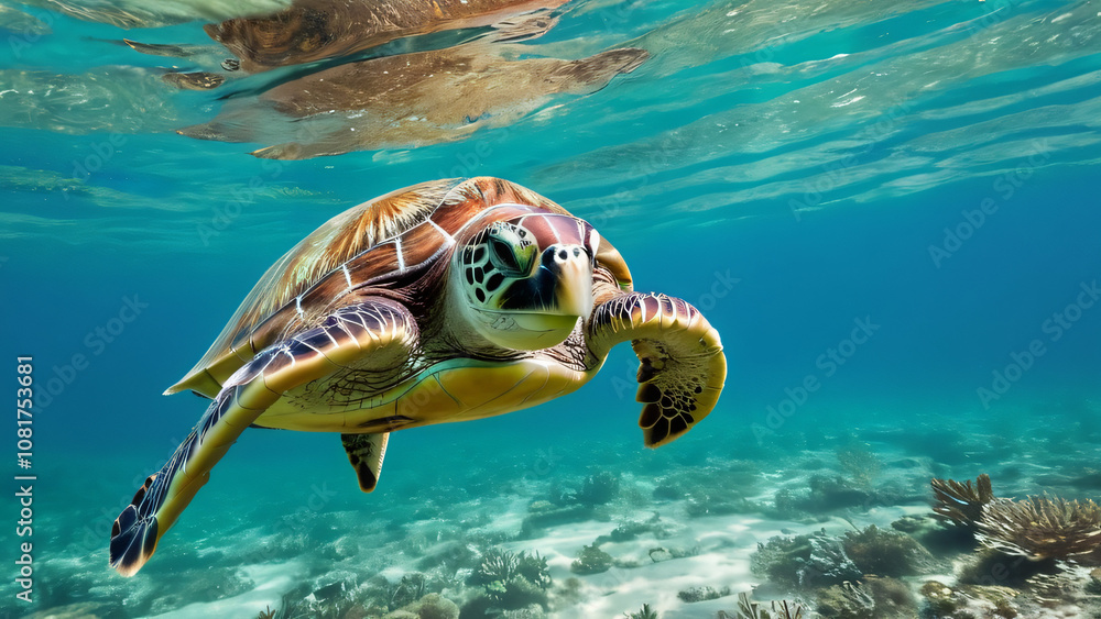 Fototapeta premium green turtle swimming in sea