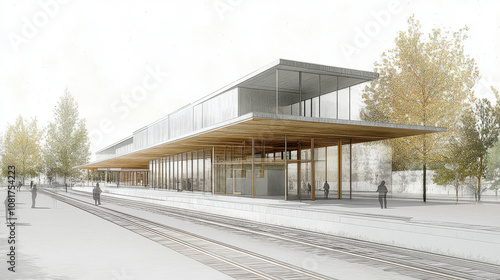 A new train station under development, with sustainable materials and technology integrated into the design for future mobility