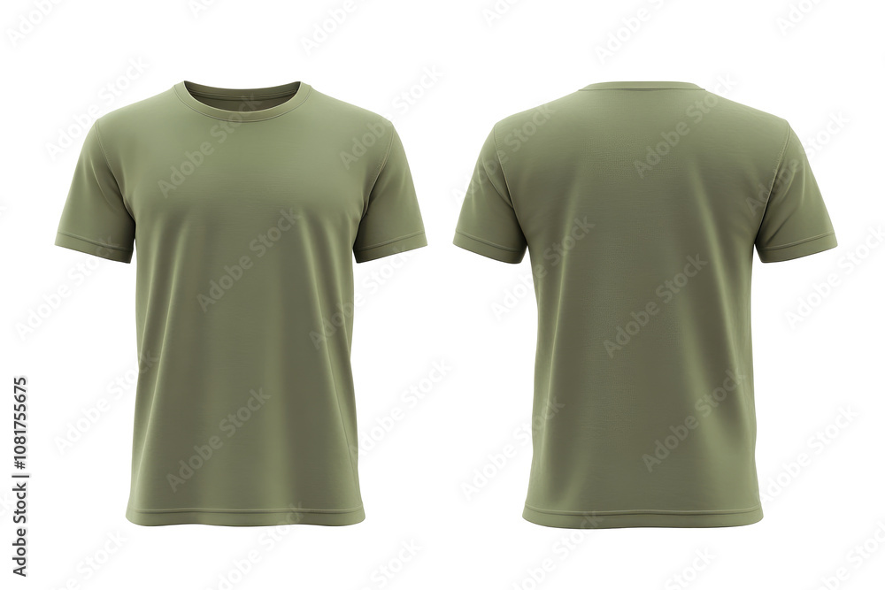 Two sage plain t-shirts for a mockup. front and back. transparent background Two sage plain t-shirts for a mockup. front and back. transparent background