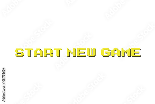 Start new game. Pixel 3D, retro Video computer design 8 bit. Vector alphabet