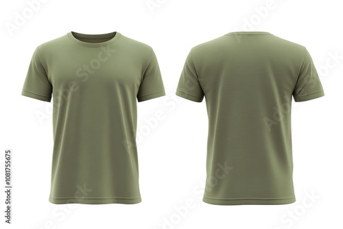 Two sage plain t-shirts for a mockup. front and back. transparent background