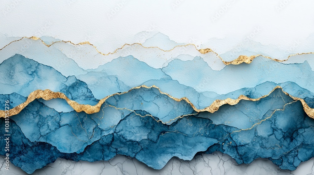 Abstract design featuring layered blue hues with golden accents, ideal for backgrounds or decor. Abstract design featuring layered blue hues with golden accents, ideal for backgrounds or decor.