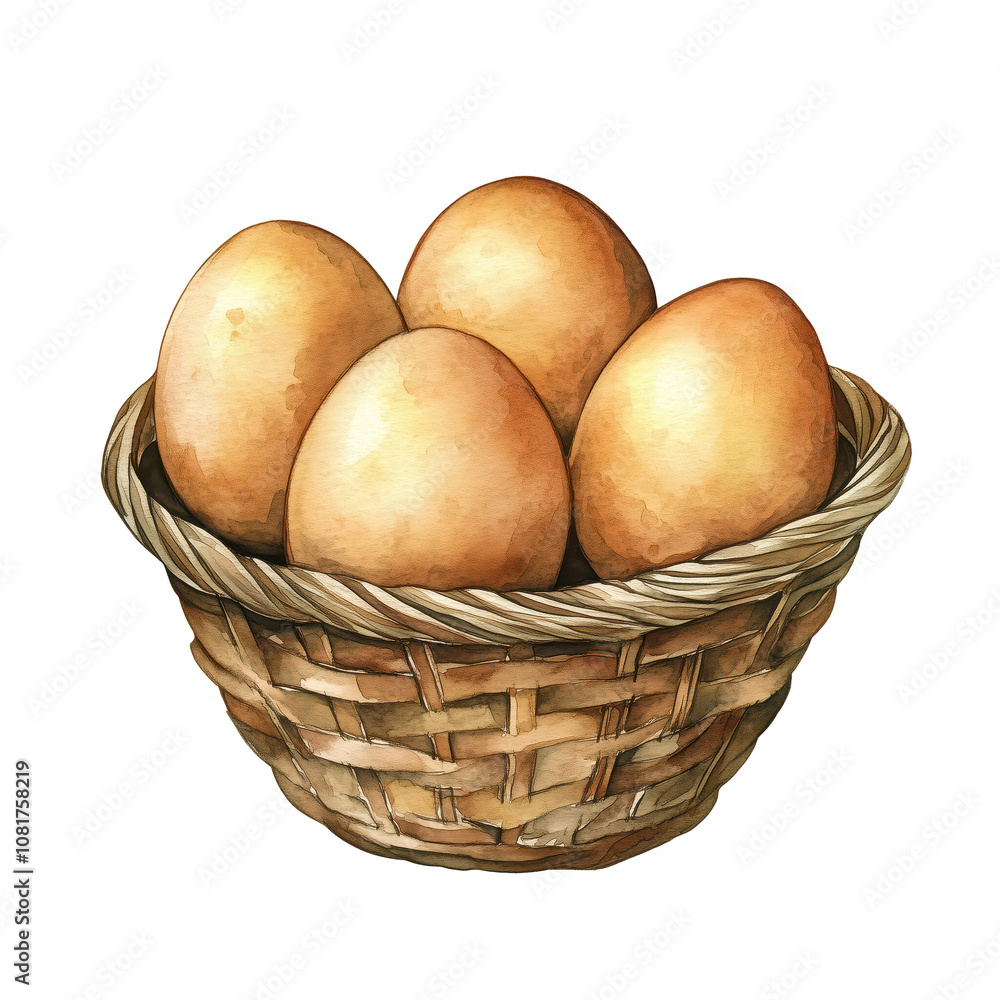 Fresh eggs in woven basket, perfect for cooking and baking isolated on transparent background. Fresh eggs in woven basket, perfect for cooking and baking isolated on transparent background.
