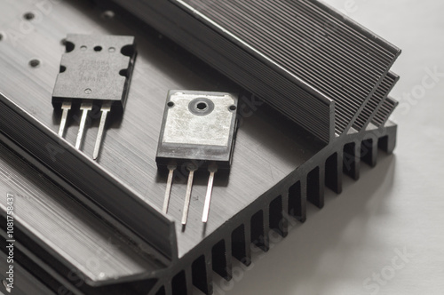 Semiconductor silicon transistors and mosfets on a powerful radiator photo