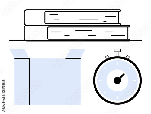 Books closed box stopwatch rendered in minimalistic style. Ideal for productivity, time management, learning, organization, planning, efficiency, education. Line metaphor