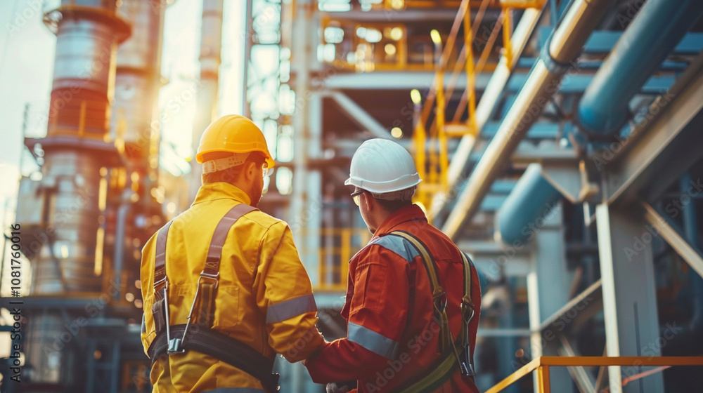 Engineers Inspecting Pipeline on Offshore Platform Engineers Inspecting Pipeline on Offshore Platform