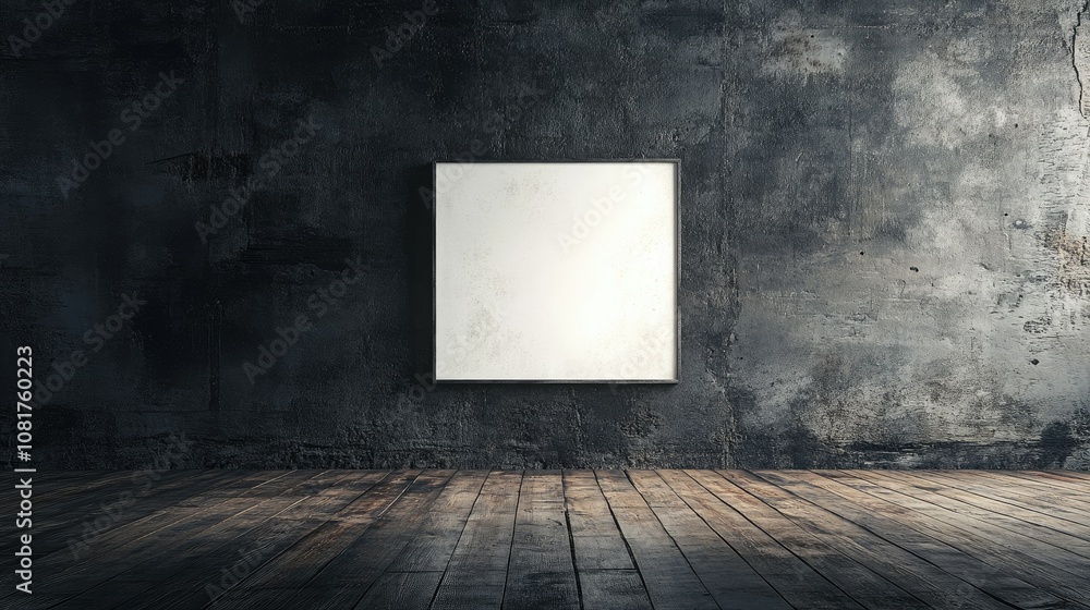 Empty frame on a textured concrete wall with a wooden floor Empty frame on a textured concrete wall with a wooden floor