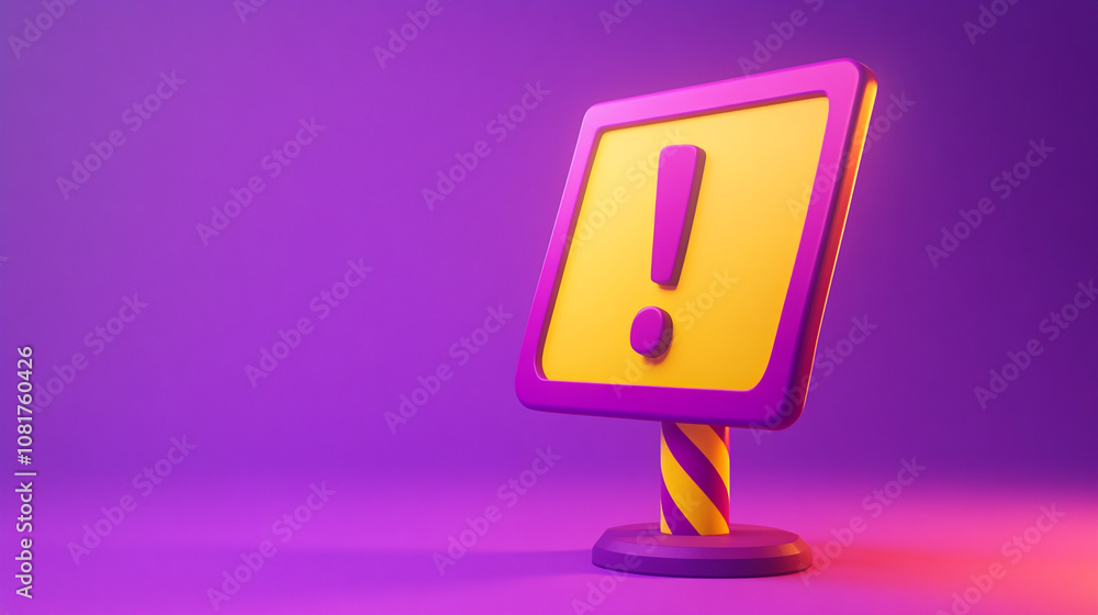 Colorful warning sign with exclamation mark displayed in a purple background setting Colorful warning sign with exclamation mark displayed in a purple background setting