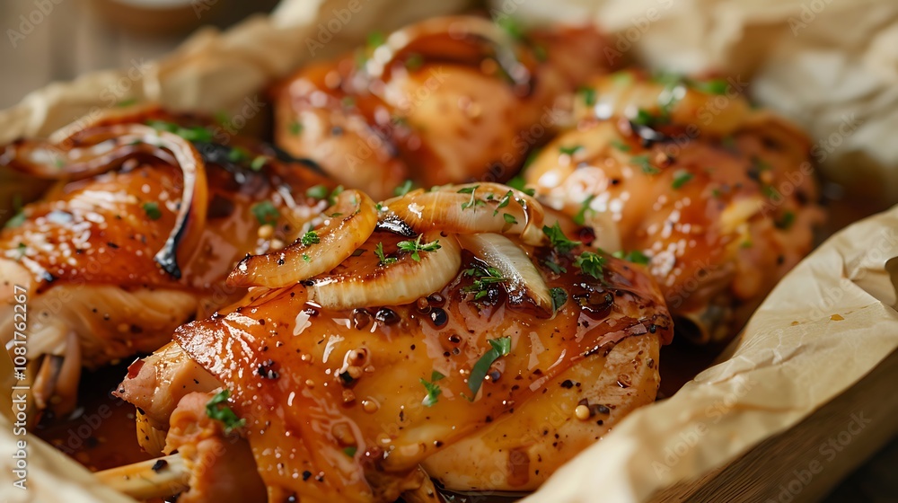 Ppaper covers with a barbecue chicken stuffing and onion sauce Ppaper covers with a barbecue chicken stuffing and onion sauce