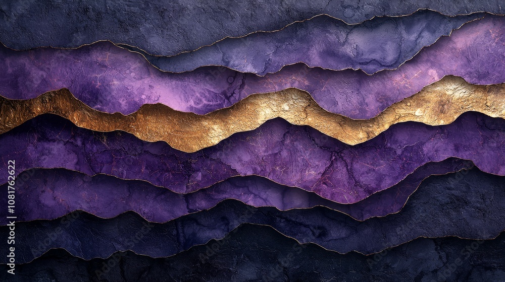 Abstract design featuring layered purple and gold textures. Abstract design featuring layered purple and gold textures.
