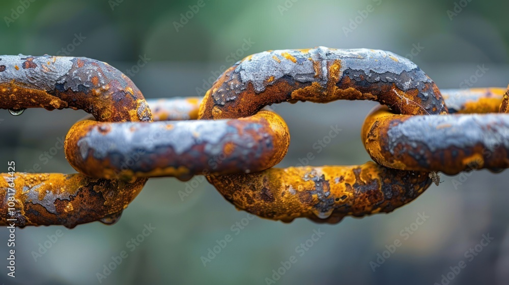 Close-up of a rusty chain with water droplets. Close-up of a rusty chain with water droplets.