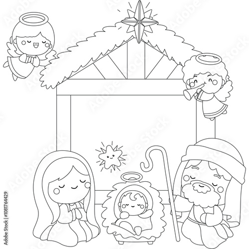 a vector of nativity theme in black and white coloring