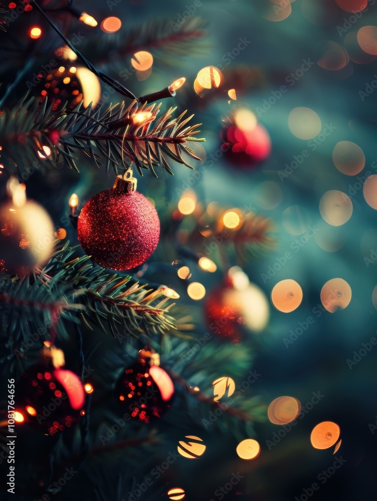 Christmas tree ornaments and lights. AI. Christmas tree ornaments and lights. AI.