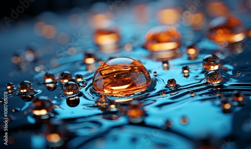 Close-Up of Multiple Water Drops in Liquid