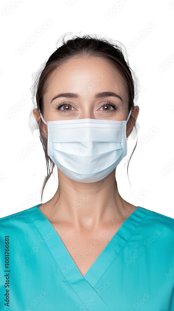 Healthcare professional wearing protective face mask and scrubs Healthcare professional wearing protective face mask and scrubs
