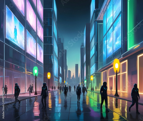 futuristic night in city