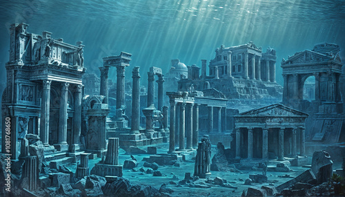 Ruins of the Atlantis civilization. Underwater ruins photo