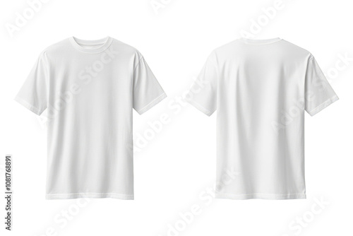 Two white plain t-shirts for a mockup. seen front and back. transparent background