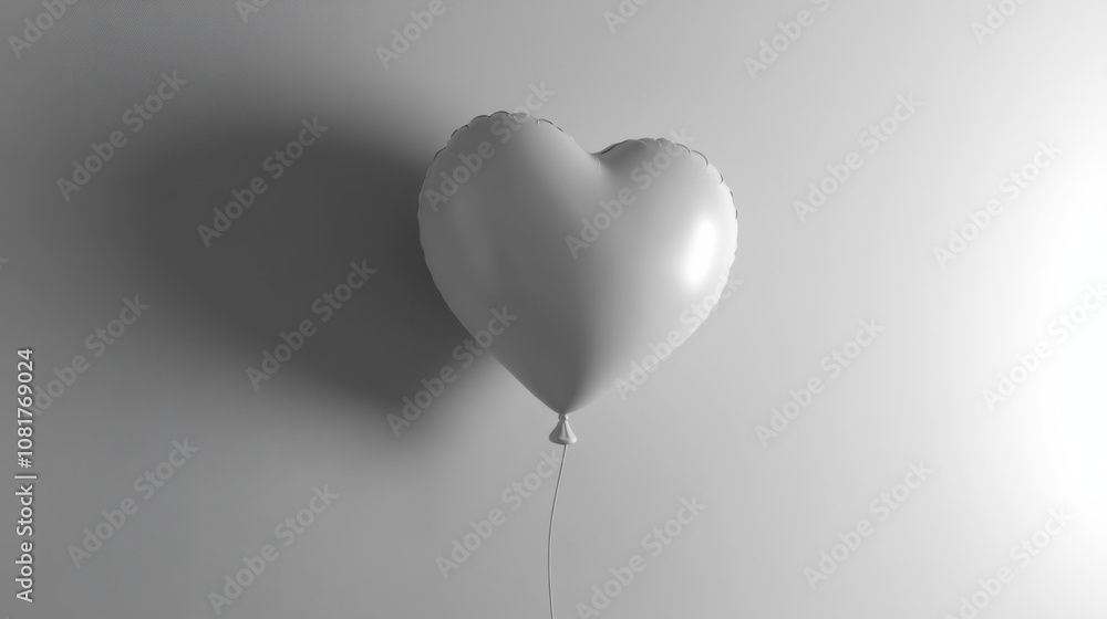 A heart-shaped balloon floating against a soft white background, symbolizing love and joy without showing any people. A heart-shaped balloon floating against a soft white background, symbolizing love and joy without showing any people.