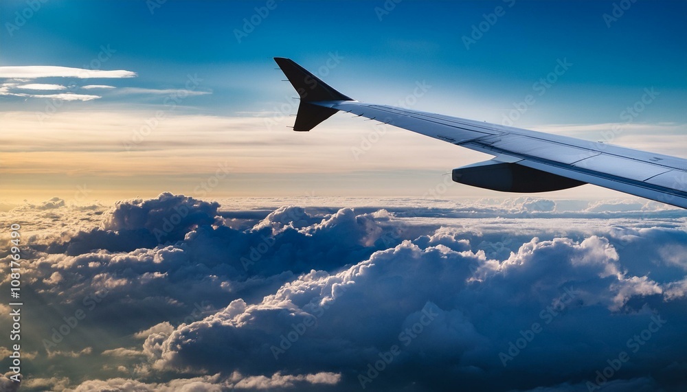 Fototapeta premium Airplane in the sky over a cloudy sky