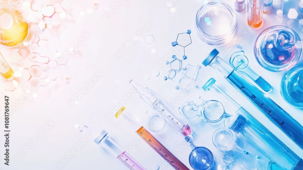 Science background with laboratory glassware, test tubes, and pipettes, isolated on white Science background with laboratory glassware, test tubes, and pipettes, isolated on white