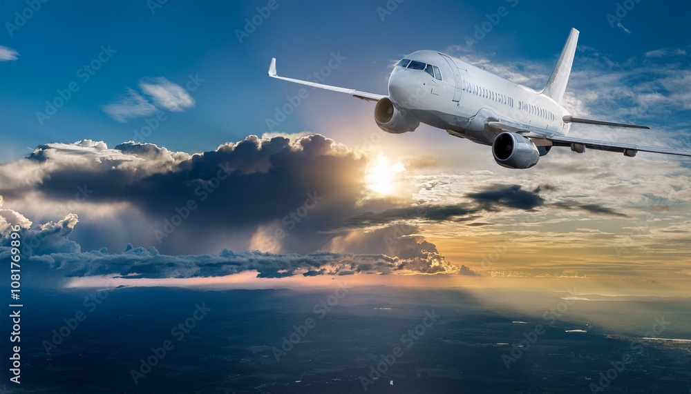 Obraz premium Airplane in the sky over a cloudy sky