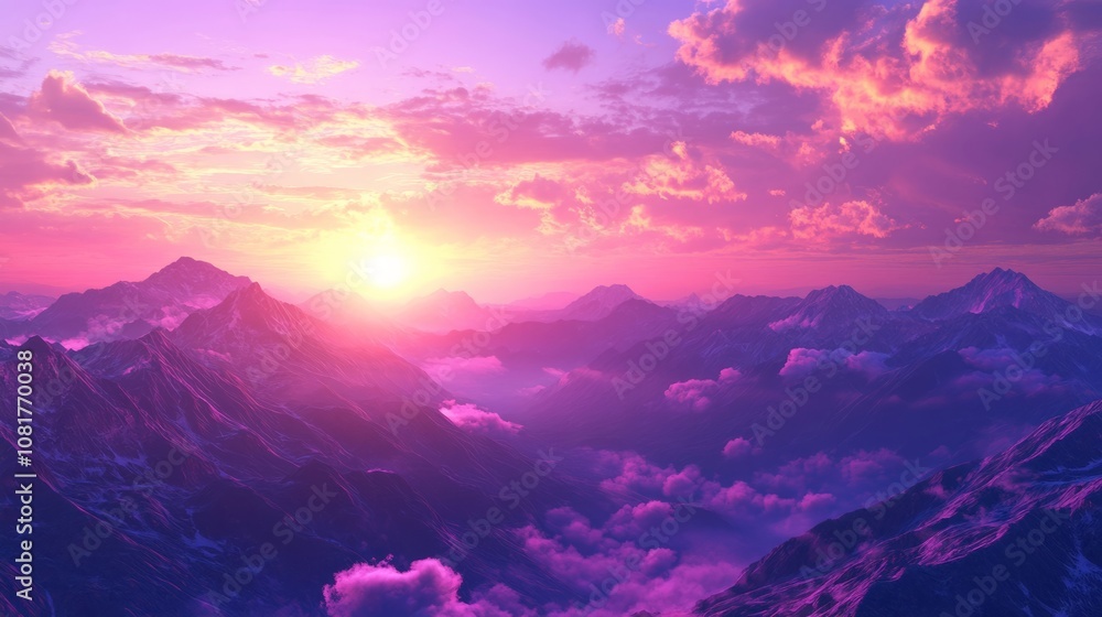 Breathtaking sunrise over majestic mountains with vibrant pink and purple clouds. Nature’s beauty captivates every viewer. Breathtaking sunrise over majestic mountains with vibrant pink and purple clouds. Nature’s beauty captivates every viewer.