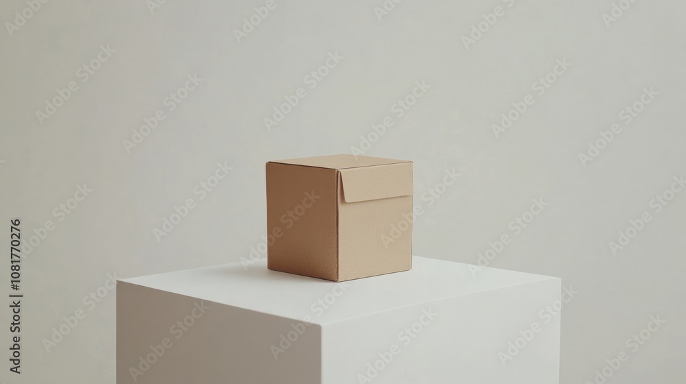 A simple brown box on a pedestal against a minimalistic background. A simple brown box on a pedestal against a minimalistic background.