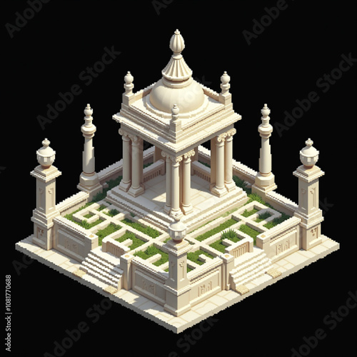 Isometric pixel art baroque ornate pavilion