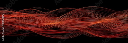 A close-up of digital data flowing through an abstract grid, with red and black hues representing a cyber attack, set against a dark background photo