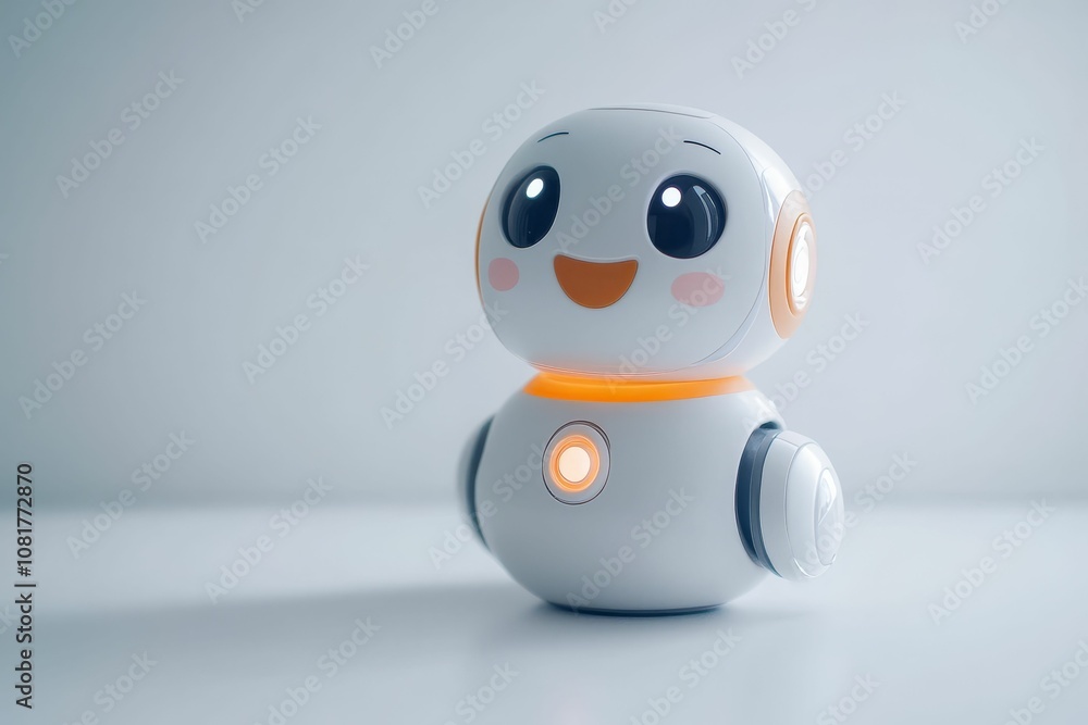 Smiling robot with large eyes. Smiling robot with large eyes.